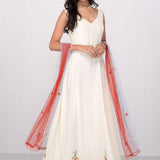 Ivory Floral Embroidered Anarkali Set