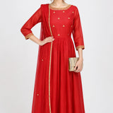 Ruby Gold Booti Anarkali Set
