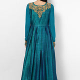 Teal Gold Floral Embroidered Anarkali Set