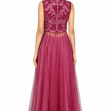 Berry Mandarin Collar Indo Western Gown