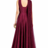 Wine Gold Floral Panel Anarkali Set