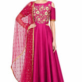 Fuchsia Gold Cold-Shoulder Anarkali Set