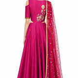 Fuchsia Gold Cold-Shoulder Anarkali Set