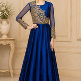 Navy Gold Embroidered Indo Western Gown
