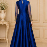 Navy Gold Embroidered Indo Western Gown