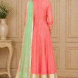 Coral Mint Floral Embroidered Anarkali Set