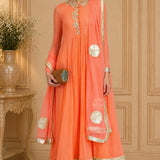 Coral Gold Circle Motif Anarkali Set