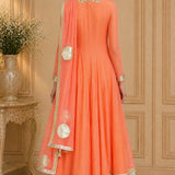 Coral Gold Circle Motif Anarkali Set