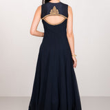 Midnight Navy Gold Vine Anarkali Set