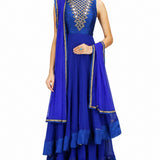Cobalt Mirror Work Layered Anarkali Set