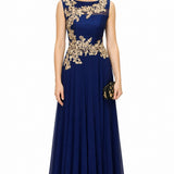 Navy Gold Baroque Embroidered Indo Western Gown