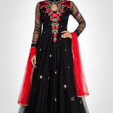 Onyx Scarlet Floral Embroidery Anarkali Set