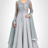 Dove Grey Lace Jacket Anarkali Set