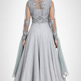 Dove Grey Lace Jacket Anarkali Set