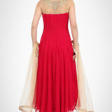 Crimson Gold Beaded Anarkali Set