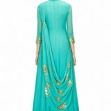 Turquoise Gold Mirror Drape Indo Western Gown