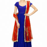 " Cobalt Crimson Contrast Indo Western Gown