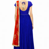 " Cobalt Crimson Contrast Indo Western Gown