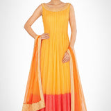 Marigold Coral Colorblock Anarkali Set