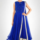 Cobalt Silver Paisley Embroidered Anarkali Set