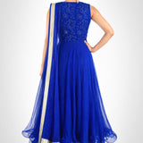 Cobalt Silver Paisley Embroidered Anarkali Set