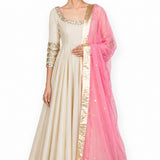 Ivory Pink Sequin Border Anarkali Set