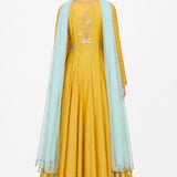 Marigold Mint Floral Embroidered Anarkali Set