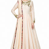 Ivory Floral Print Trim Anarkali Set
