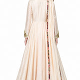 Ivory Floral Print Trim Anarkali Set