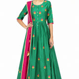 Emerald Fuchsia Floral Booti Anarkali Set