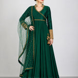 Emerald Gold Wrap Sequin Anarkali Set