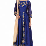 Royal Blue Gold Vine Anarkali Set