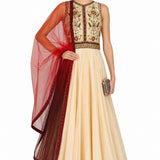 Golden Beige Beaded Vintage Anarkali Set