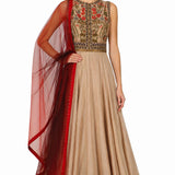 Camel Jewel-Toned Embroidered Anarkali Set