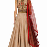 Camel Jewel-Toned Embroidered Anarkali Set