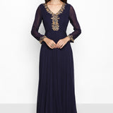 Navy Blue Round Neck Long Gown Net Indo Western Dress