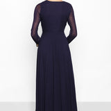 Navy Blue Round Neck Long Gown Net Indo Western Dress