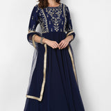 Navy Blue Gold Embroidered Anarkali Set
