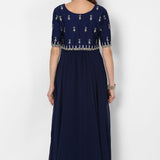 Navy Blue Gold Embroidered Anarkali Set