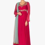 Pink Gold Floral Embroidered Anarkali Set