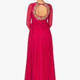 Pink Gold Floral Embroidered Anarkali Set