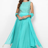 Turquoise Pearl Embellished Anarkali Set