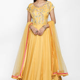 Radiant Yellow Embroidery Floral Bodice Silk Blend Anarkali Set