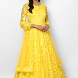 Bright Yellow All Over Jaal Embrodiery Anarakali Set