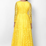 Bright Yellow All Over Jaal Embrodiery Anarakali Set