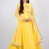 Yellow Gold Embroidered Layered Anarkali Set