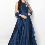 Navy Blue Ruffled Organza Gown