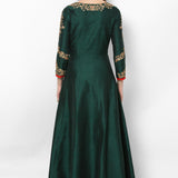 Bottle Green Peacock Embroidered Anarkali Set