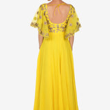 Yellow Gold Embroidered Cape Sleeve Anarkali Set