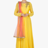 Yellow Gold Beaded Anarkali Set